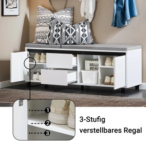 SoBuy Schuhbank mit Sitzfläche Schuhregal mit 2 Schubladen Sitzbank für Flur 110x42x35cm FSR176-W