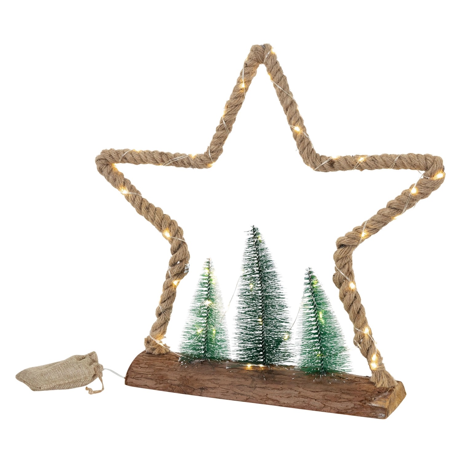 ECD Germany LED Jute Weihnachtsstern mit LED-Beleuchtung 45x9,5x45 cm