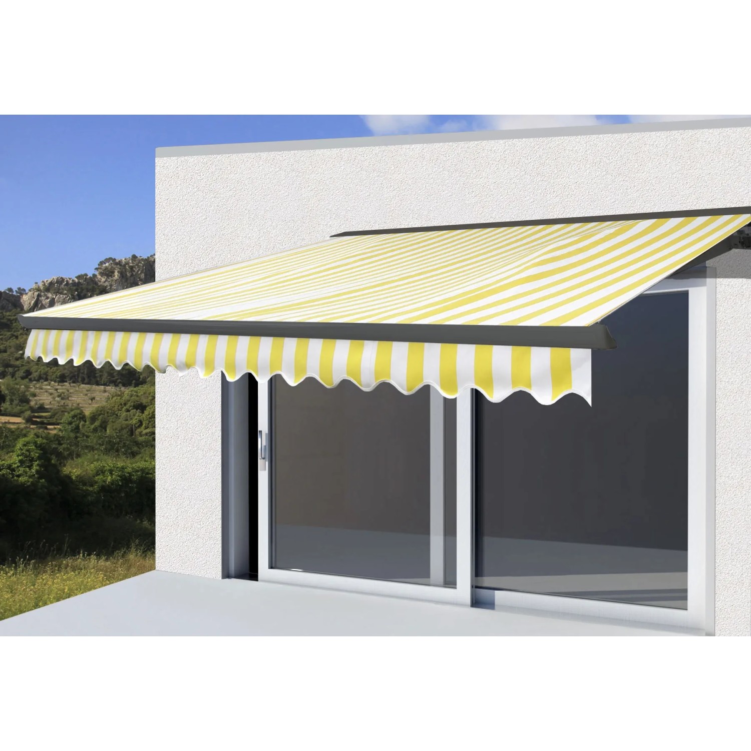 MCW Sonnenschutz Terrasse H122 mit Volant 4 x 3 m Gelb/Wei Anthrazit  kaufen bei OBI