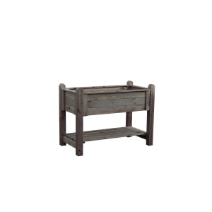 Graues Promadino Kräuterbeet aus Kiefernholz, großes, massives Hochbeet mit Ablage.