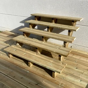 Vinuovo Außentreppe Holz, 5 Stufen, 140cm breit, ohne Setzstufen.