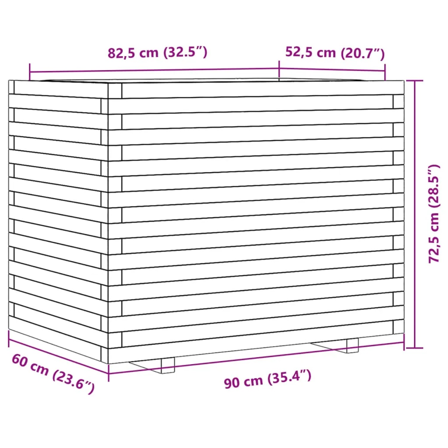 Weißer Pflanzkübel (90x60x72,5 cm) aus Kiefernholz für Garten, Balkon oder Terrasse.