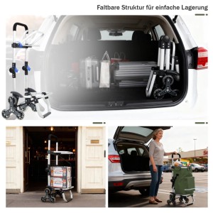 Sekey 3-in-1 Einkaufstrolley Treppensteiger, grün, faltbar für Transport im Auto und Nutzung beim Einkaufen.