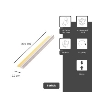 Weiße Protektor Anputzleiste, 260cm, mit Schutzlippe für Putzanschluss.