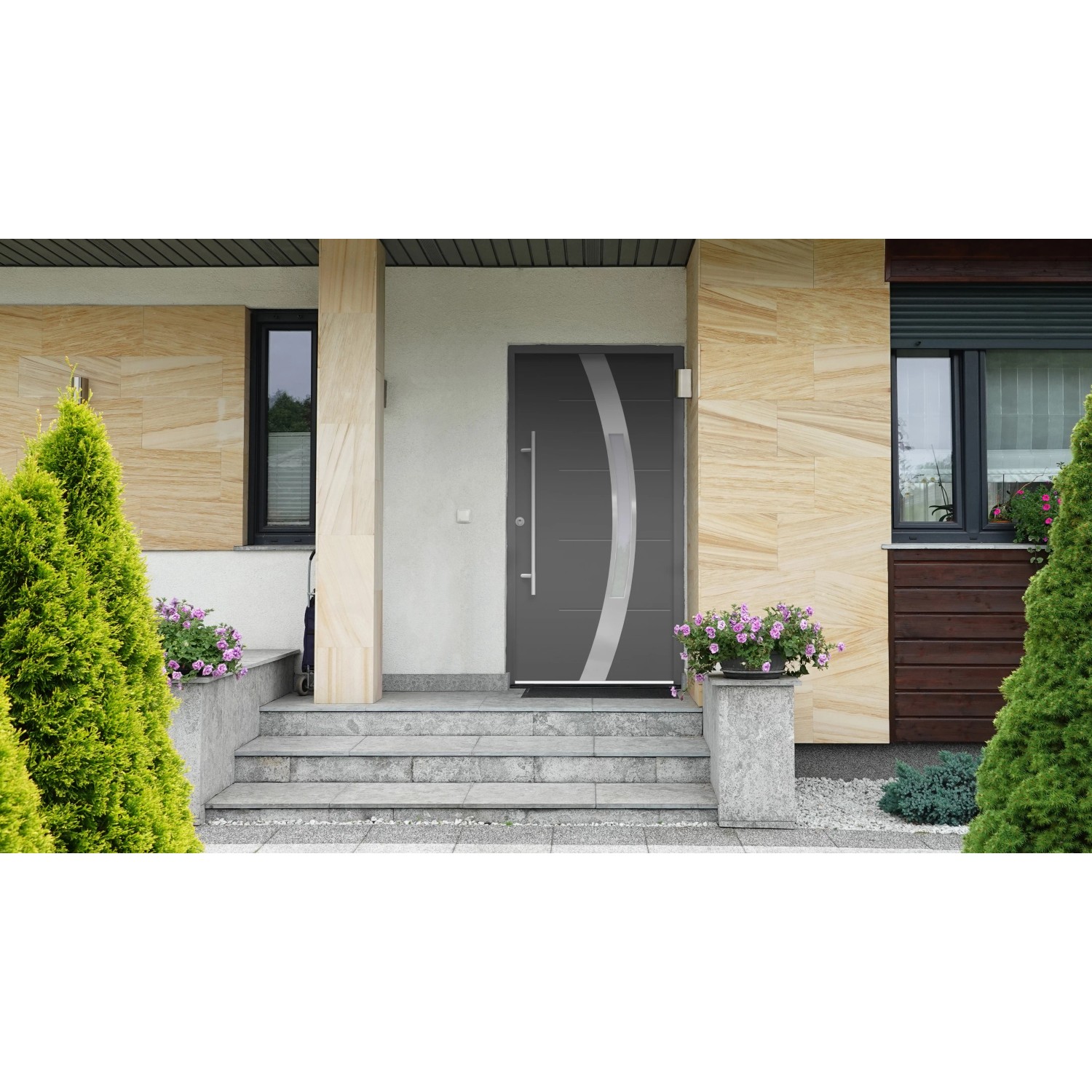 Anthrazitfarbene Sicherheits-Haustür ThermoSpace Prime Prag RC2, 110x210 cm, Anschlag links.