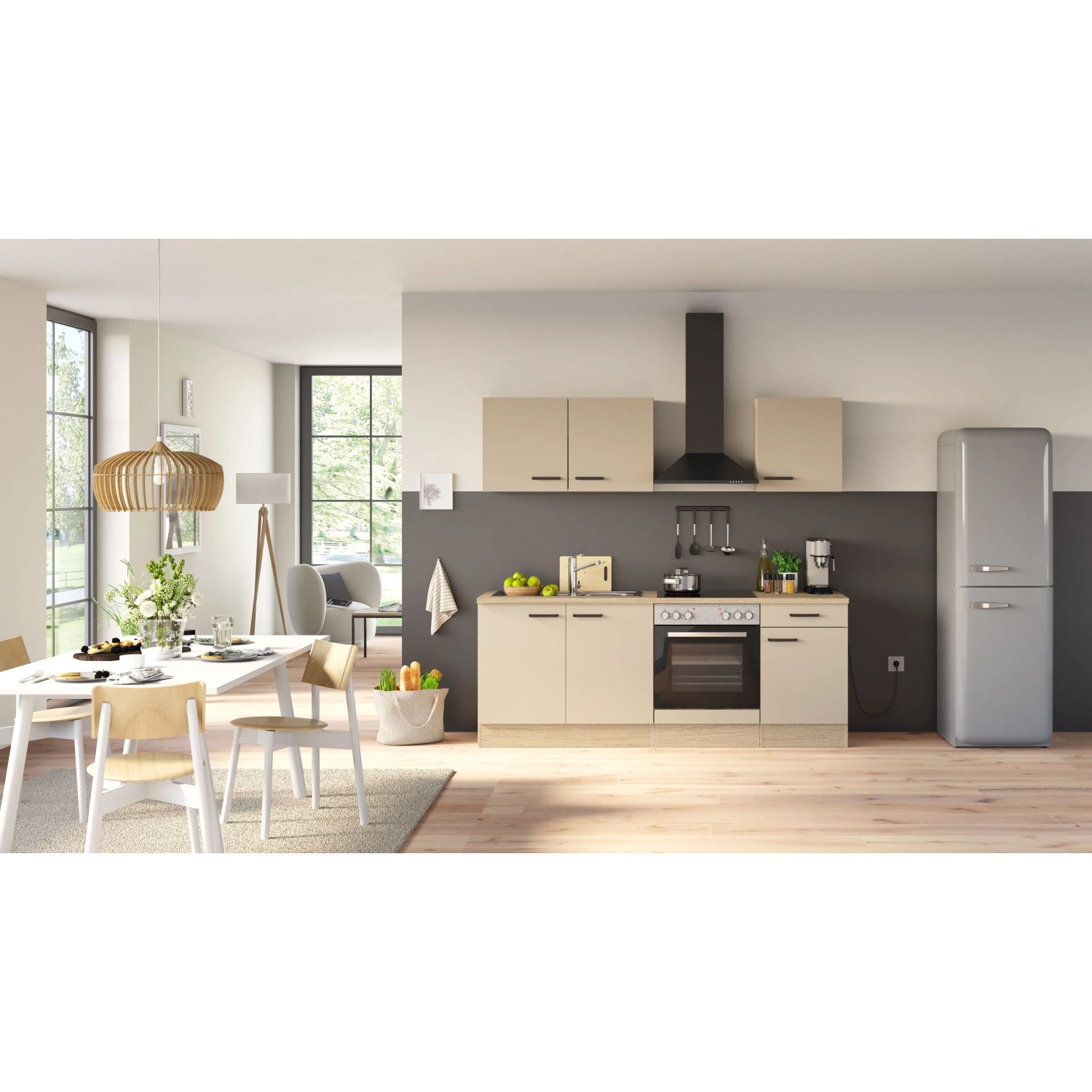 Flex-Well Exklusiv Küchenzeile 1606 Creso ohne E-Geräte 210 cm Cashmere Matt