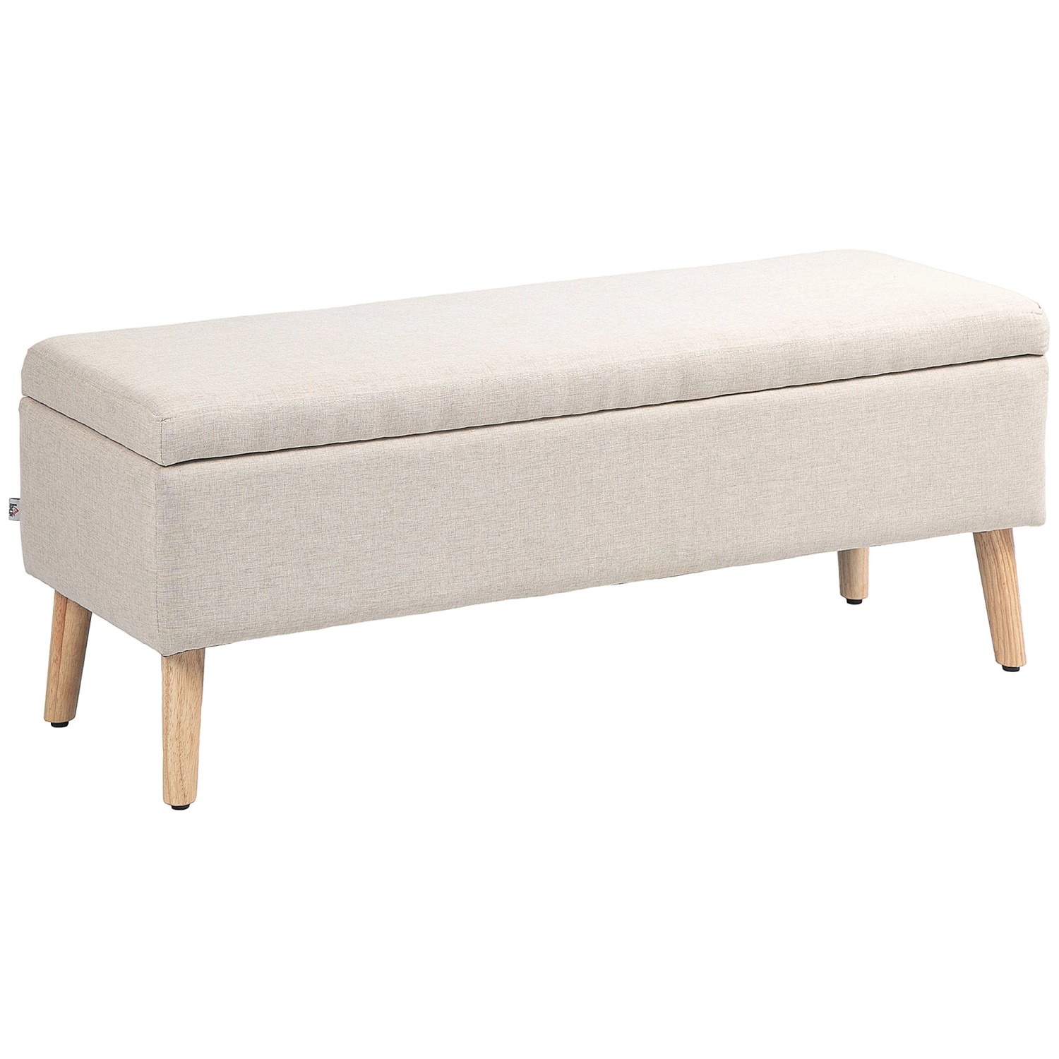 HOMCOM Sitzbank mit Stauraum Leinenoptik Gummiholz Beige 110 x 39 x 45 cm