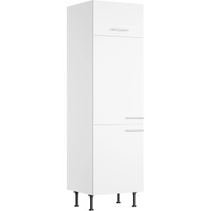 Optifit Hochschrank Bengt932 für Kühlschrank, 60x212 cm, weiß, mit zwei Türen und einer Klappe.