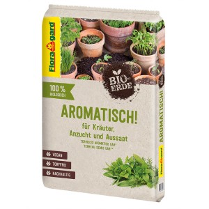 Floragard Bio-Kräutererde Aromatisch 10L Sack, geeignet für Kräuter, Anzucht und Aussaat.