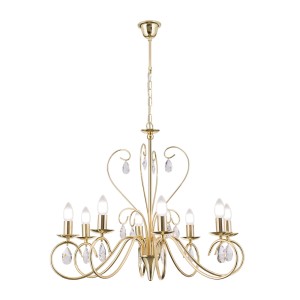 Goldener Kristall Kronleuchter Alessia mit 8 Leuchten für E14-Lampen. Elegante Lampe für Wohn- und Esszimmer.
