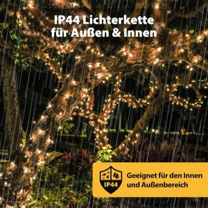 SALCAR 26m 360er LED Lichterkette warmweiß am Baum im Regen. IP44 für Außen & Innen Weihnachtsdekoration.