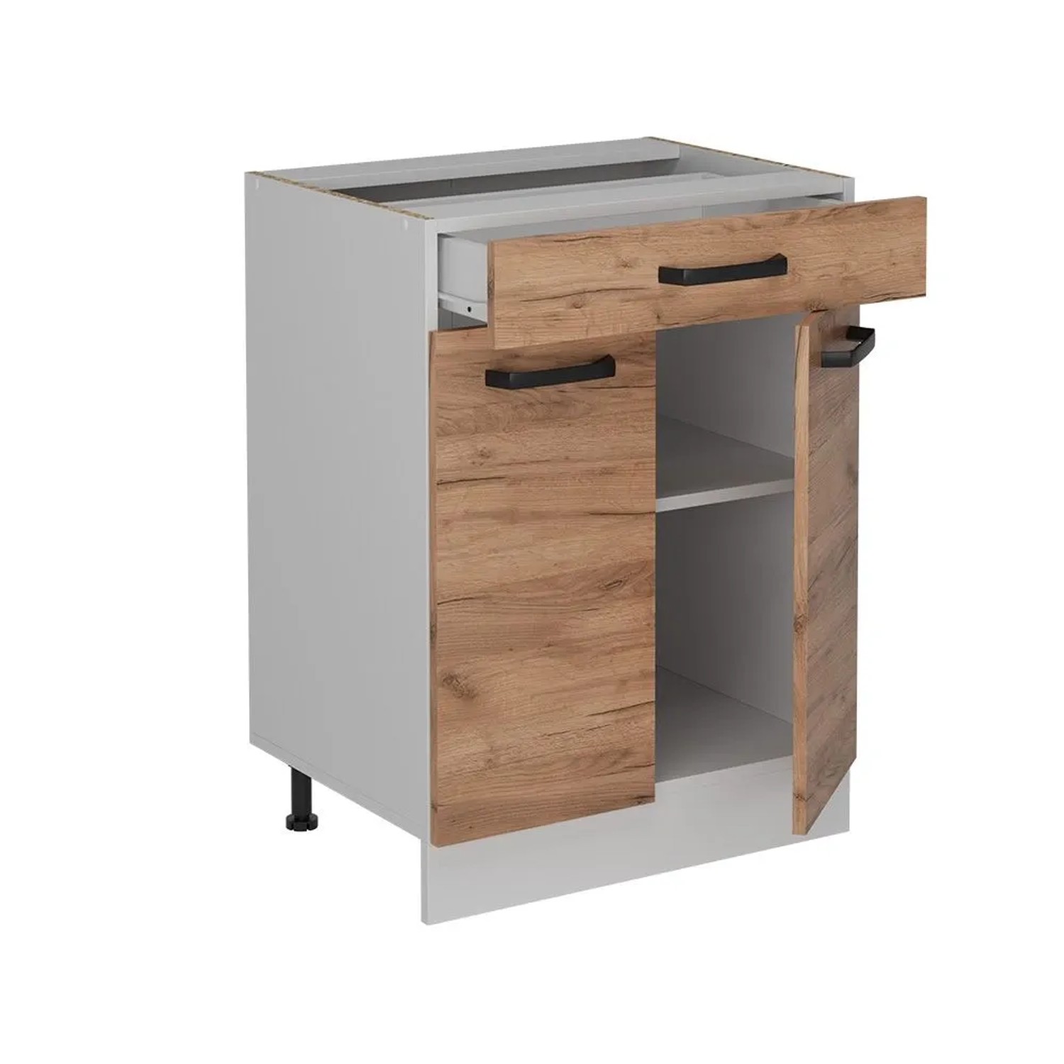 Vicco Küchenunterschrank R-Line Goldkraft Eiche 60 cm ohne Arbeitsplatte mit Weiß Korpus Opt 3