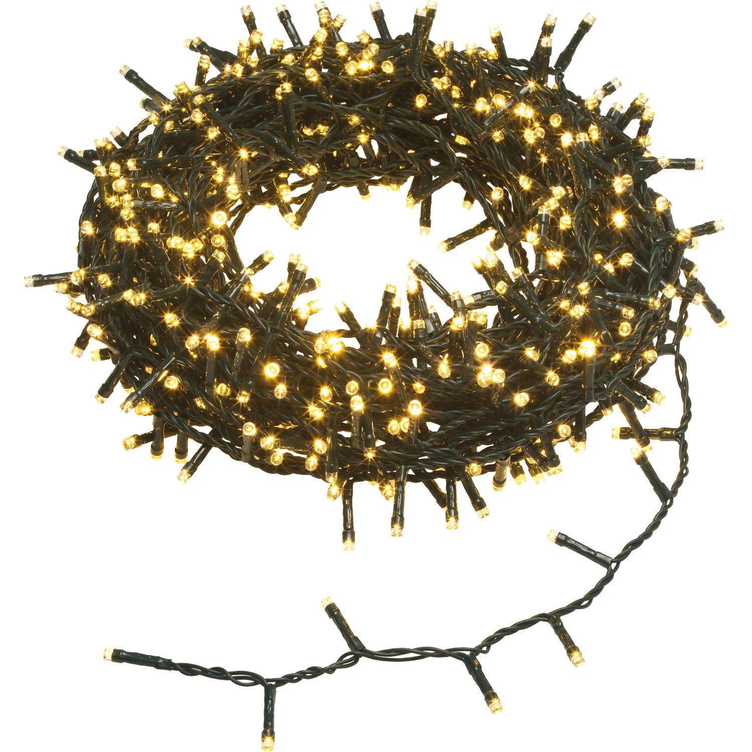 24 m LED-Lichterkette, warmweiß/mehrfarbig, für Innen & Außen, gewickelt dargestellt.