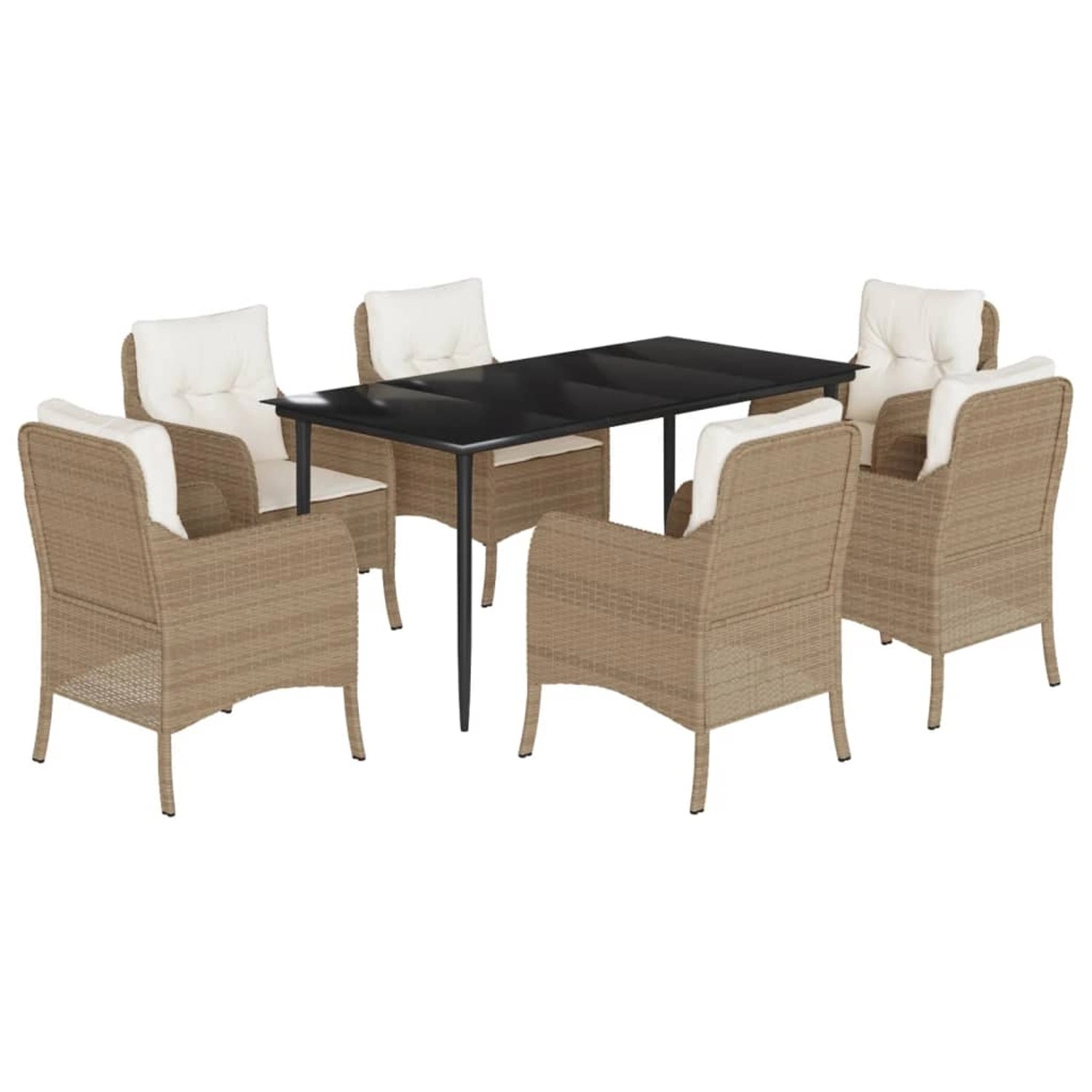 vidaXL 7-Tlg Garten-Essgruppe mit Kissen Beige Poly Rattan 3211966 günstig online kaufen