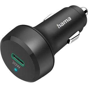 Schwarzes Hama Auto-Schnellladegerät USB-C Power Delivery 20W für Zigarettenanzünder.