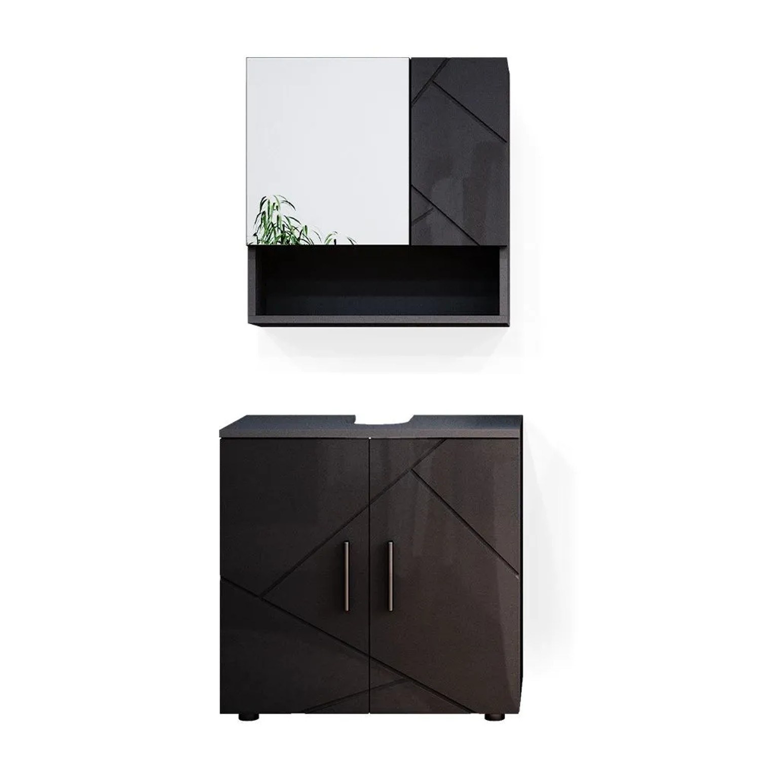 Vicco Badmöbel-Set Irma Anthrazit Hochglanz 60 x 59 2-teilig