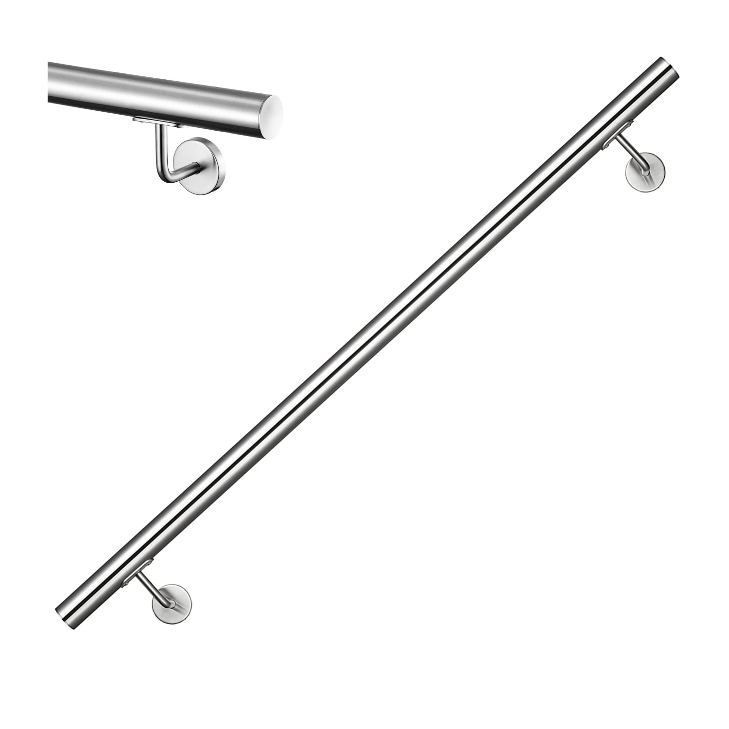 AICA Handlauf Komplettset Edelstahl 180 cm Silber inkl. Befestigungsmaterial