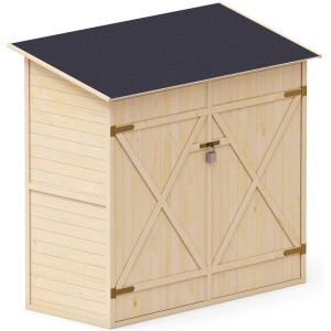 Upyard Garten-Geräteschuppen aus Holz, 150x70 cm, mit Doppeltür und schwarzem Dach.