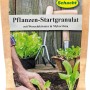 Schacht Pflanzen-Startgranulat 100g Packung mit Anwendungsbeispiel im Garten.