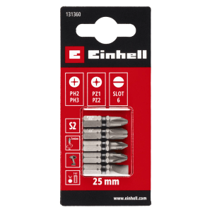Einhell Impact Bit-Set, 5-teilig, 25 mm, PH/PZ/SL, für Schraubendreher und Akkuschrauber.