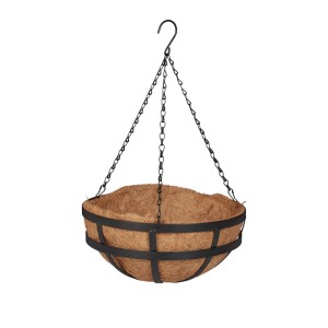 Relaxdays Blumenampel 3er Set Metall Schwarz Mit Kokoseinlage 50 cm x 31 cm