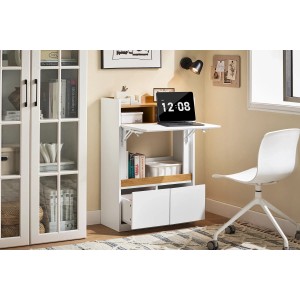 SoBuy Klappbarer Schreibtisch mit 2 Schubladen Computertisch 63×93×67cm Weißnatur FWT109-WN