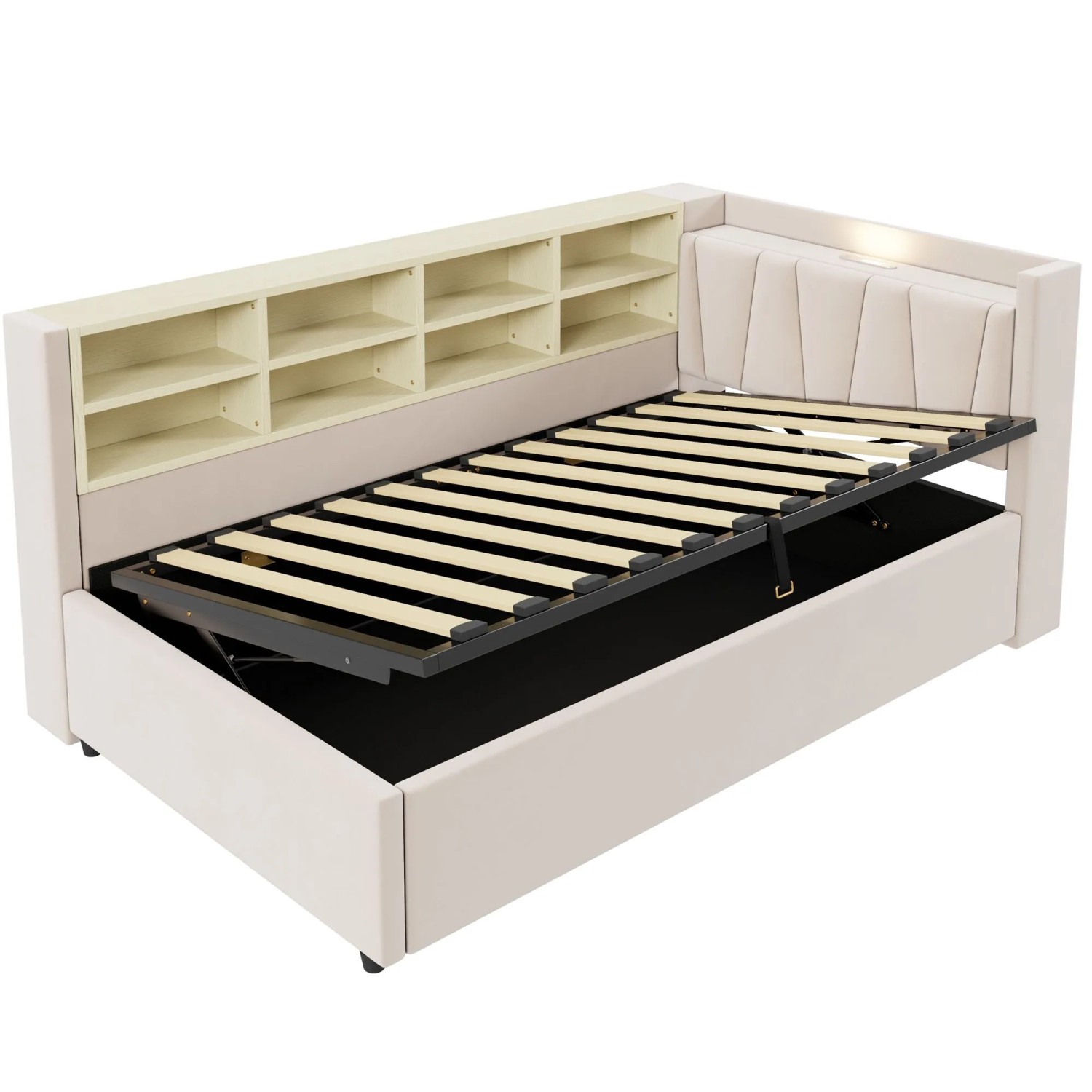 Merax Schlafsofa 90x200cm Hydraulik USB-C Samt Beige