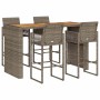 vidaXL 5-tlg. Gartenbar-Set grau aus Polyrattan und Akazie. Bar-Tisch mit 4 Barhockern.
