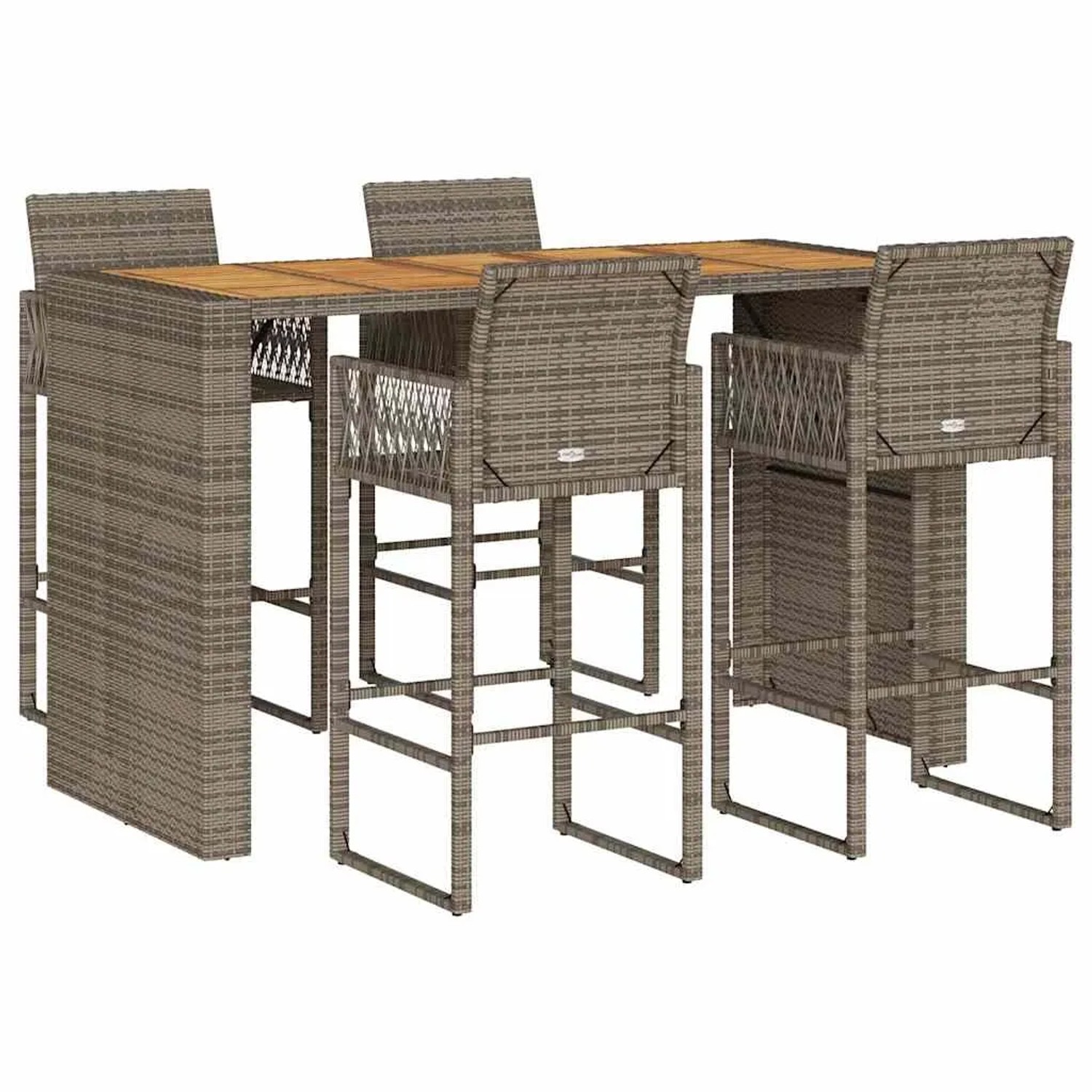 vidaXL 5-tlg. Gartenbar-Set grau aus Polyrattan und Akazie. Bar-Tisch mit 4 Barhockern.