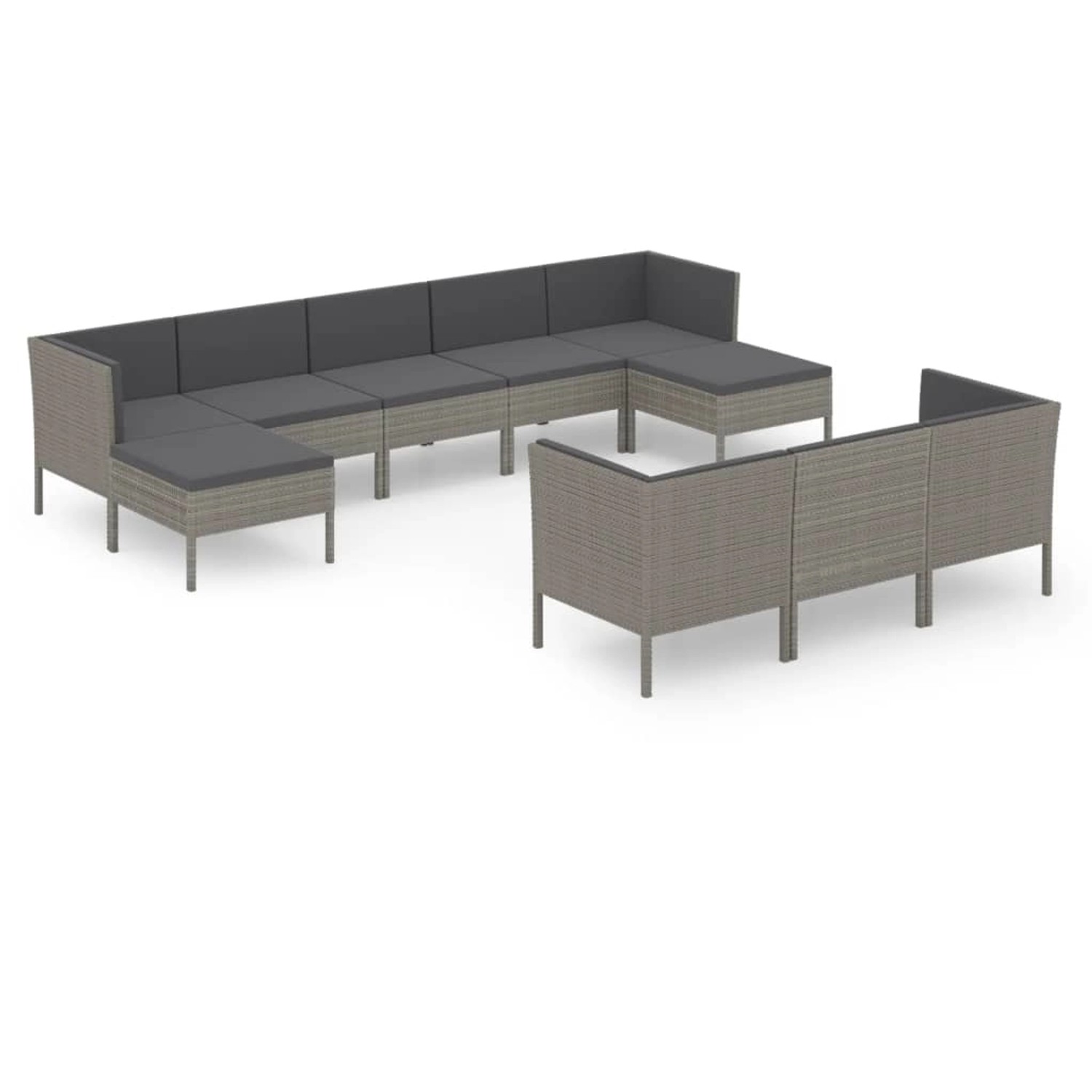 vidaXL 10-tlg Garten-Lounge-Set mit Auflagen Poly Rattan Grau Modell 12