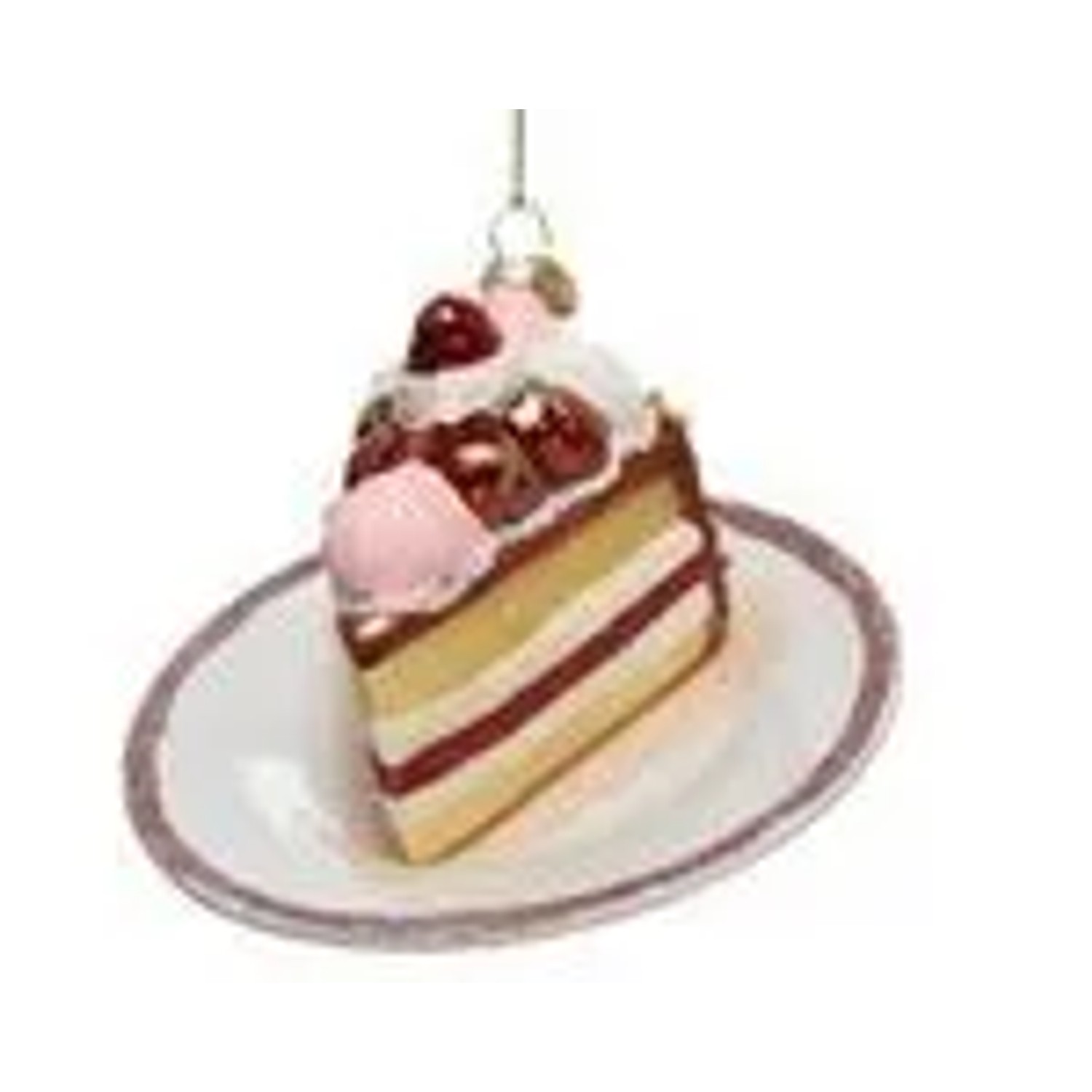Kaemingk Christbaumschmuck Glas Bunt Torte auf Teller Laenge 12,5 cm