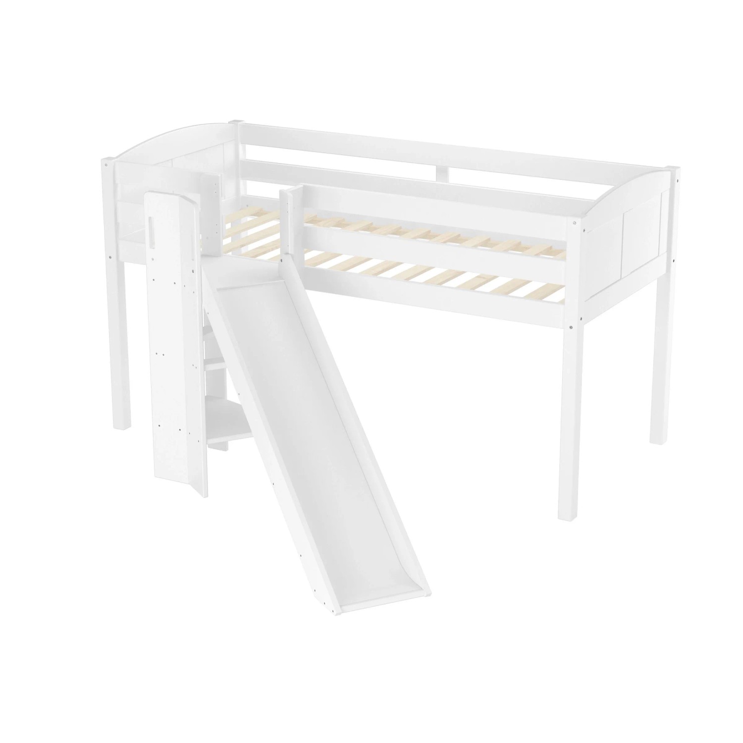 Erst-Holz Schönes Spielbett für Kinder mit Rutsche 90 x 200 cm Kiefer Weiß Modell 21 Rollrost inkl.