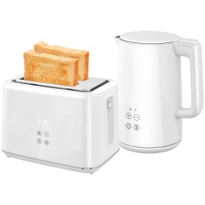 Weißes HOMCOM Wasserkocher-Toaster-Set aus Edelstahl und Kunststoff mit zwei Toastscheiben.