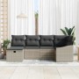 Beige-graues 6-teiliges vidaXL Garten-Sofa-Set mit Kissen und Stauraum.