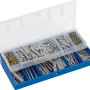 180-teiliges Schrauben- und Dübelset von LUX im blauen Koffer mit transparentem Deckel.