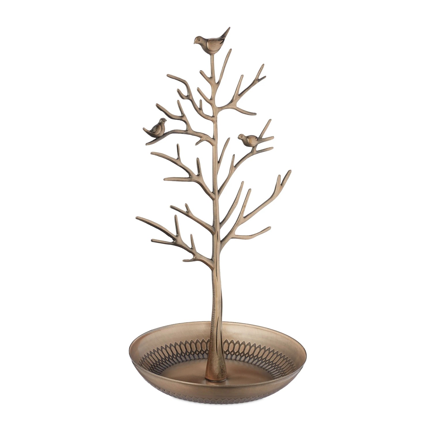 Relaxdays Schmuckständer Baum Zink Gold mit Ablage 30 cm x 16 cm x 15 cm 340 g