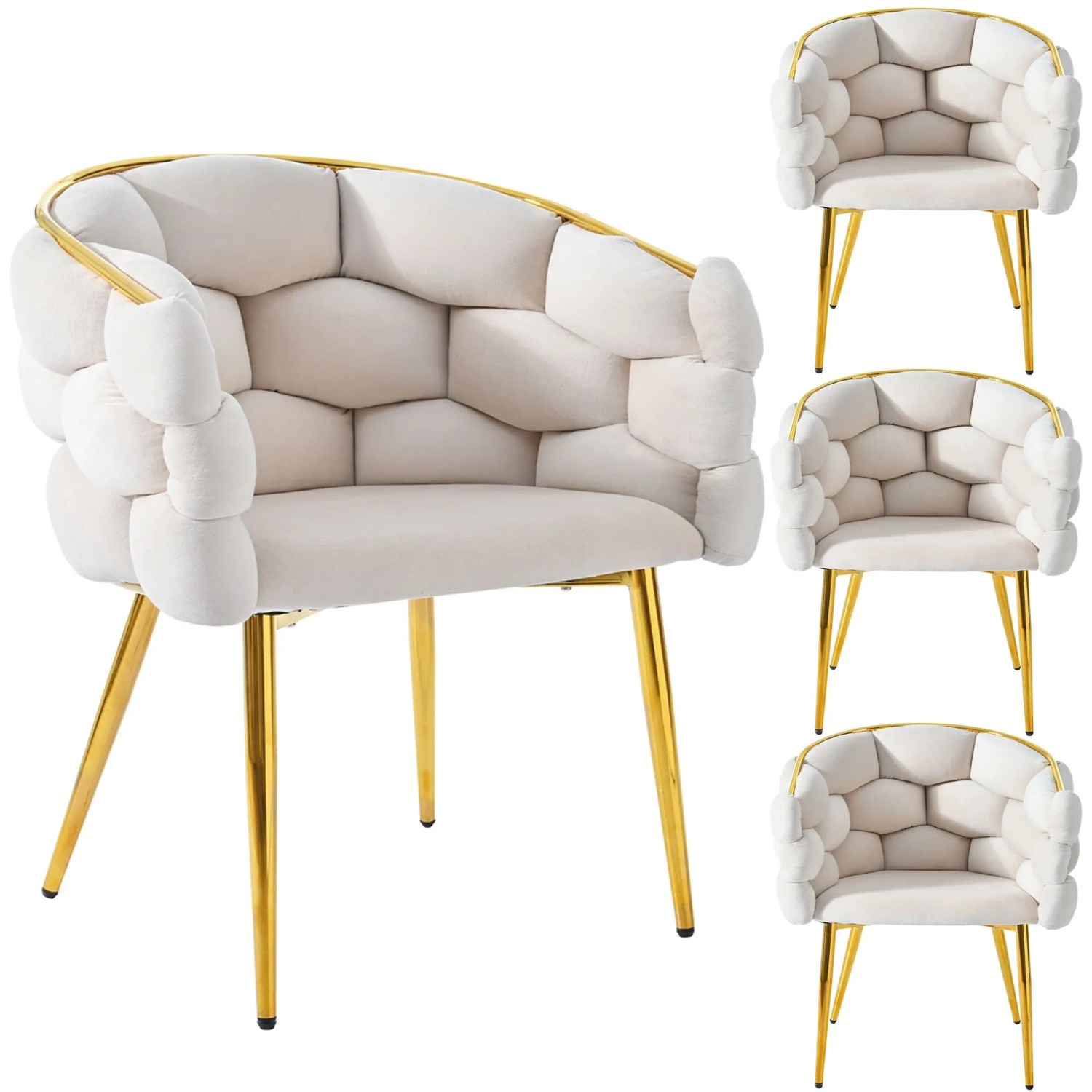 Merax Esszimmerstuhl 4Er Set Beige Samt Goldfarbene Beine