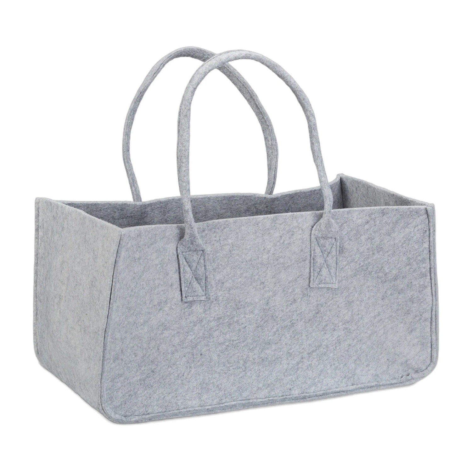 Relaxdays Kaminholztasche Filz Grau mit Henkeln 25 cm x 25 cm x 50 cm