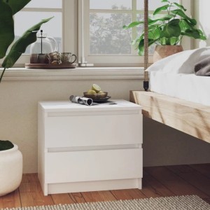 Weißer vidaXL Nachttisch aus Holzwerkstoff mit 2 Schubladen. Modernes Design für Schlafzimmer.