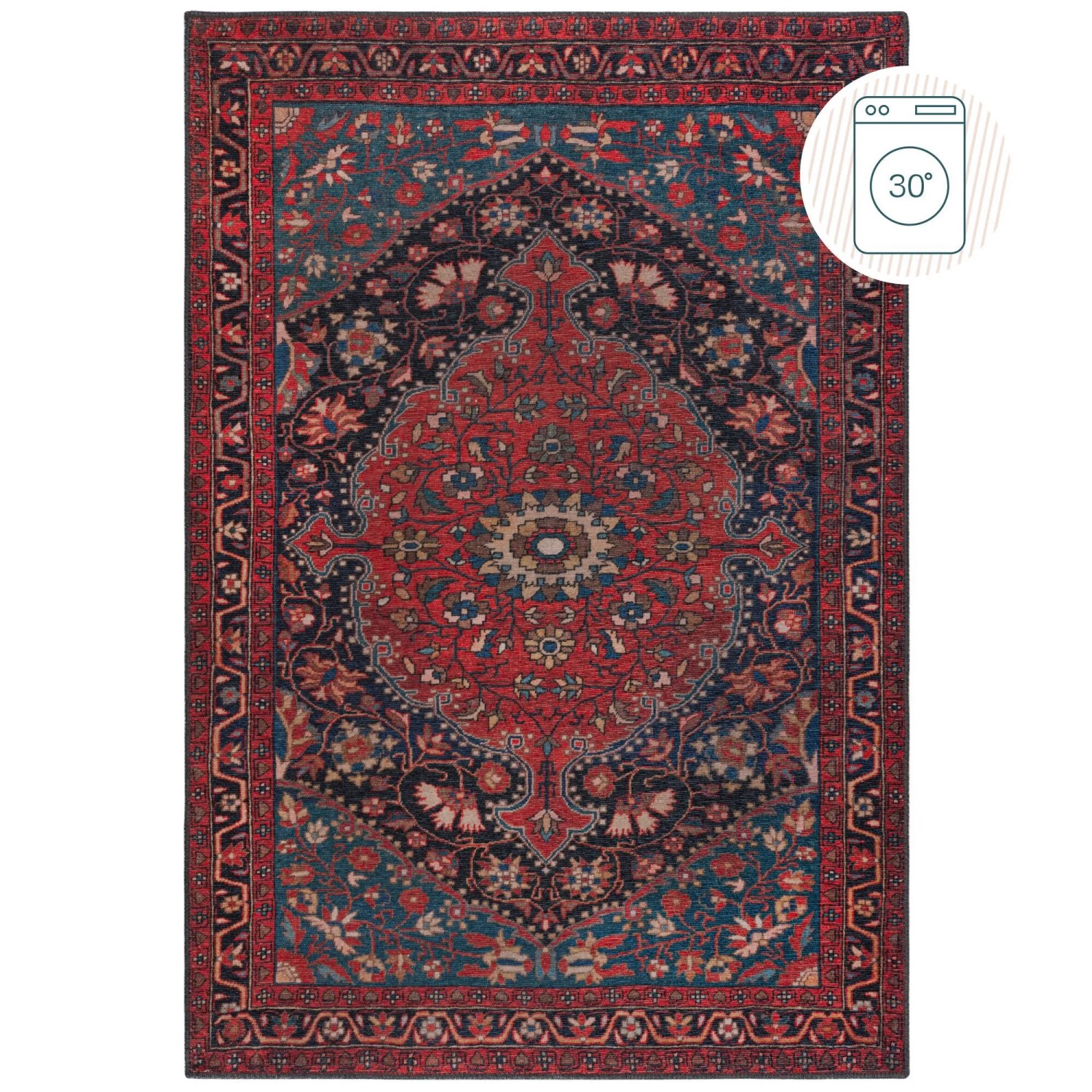 Flair Rugs Vintageteppich Medallion Waschbar 152 cm x 230 cm Rot