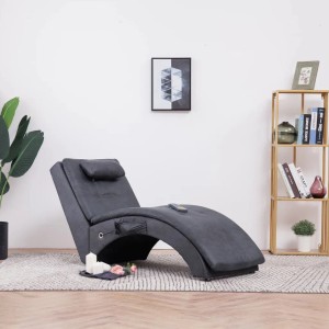 Graue vidaXL Massage Chaiselongue mit Kissen in Wildleder-Optik im Wohnzimmer.