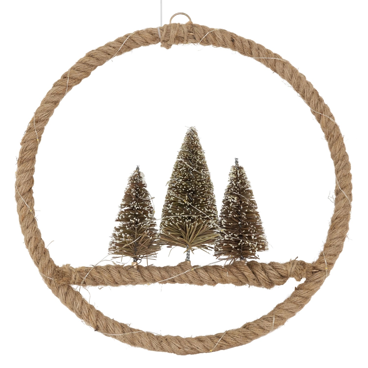 ECD Germany LED Jute Kranz 37cm mit 50 Warmweiß LEDs Batteriebetrieben