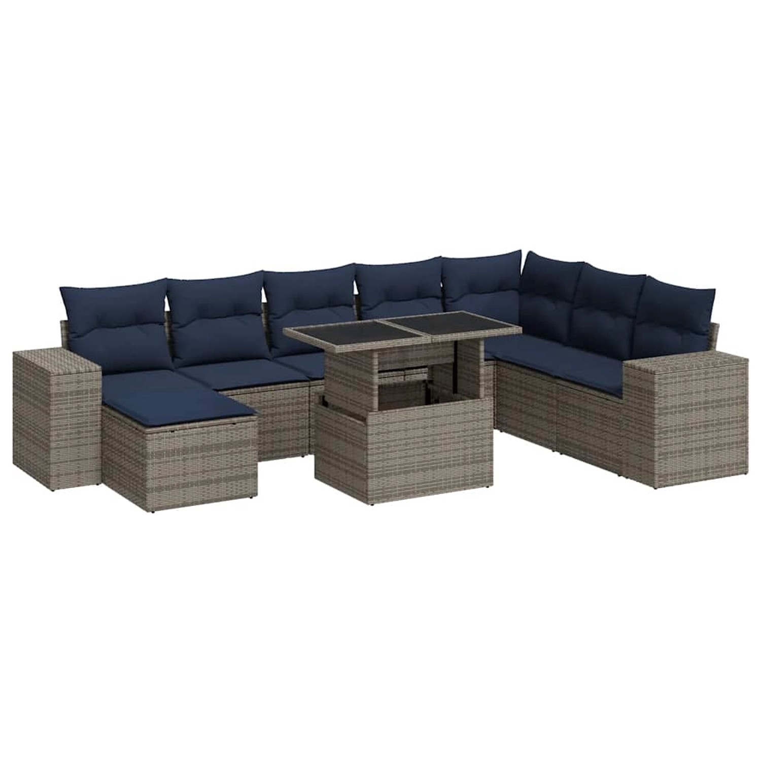 vidaXL 9-Tlg Garten-Sofagarnitur mit Kissen Grau Poly Rattan Akazie 3326852 günstig online kaufen