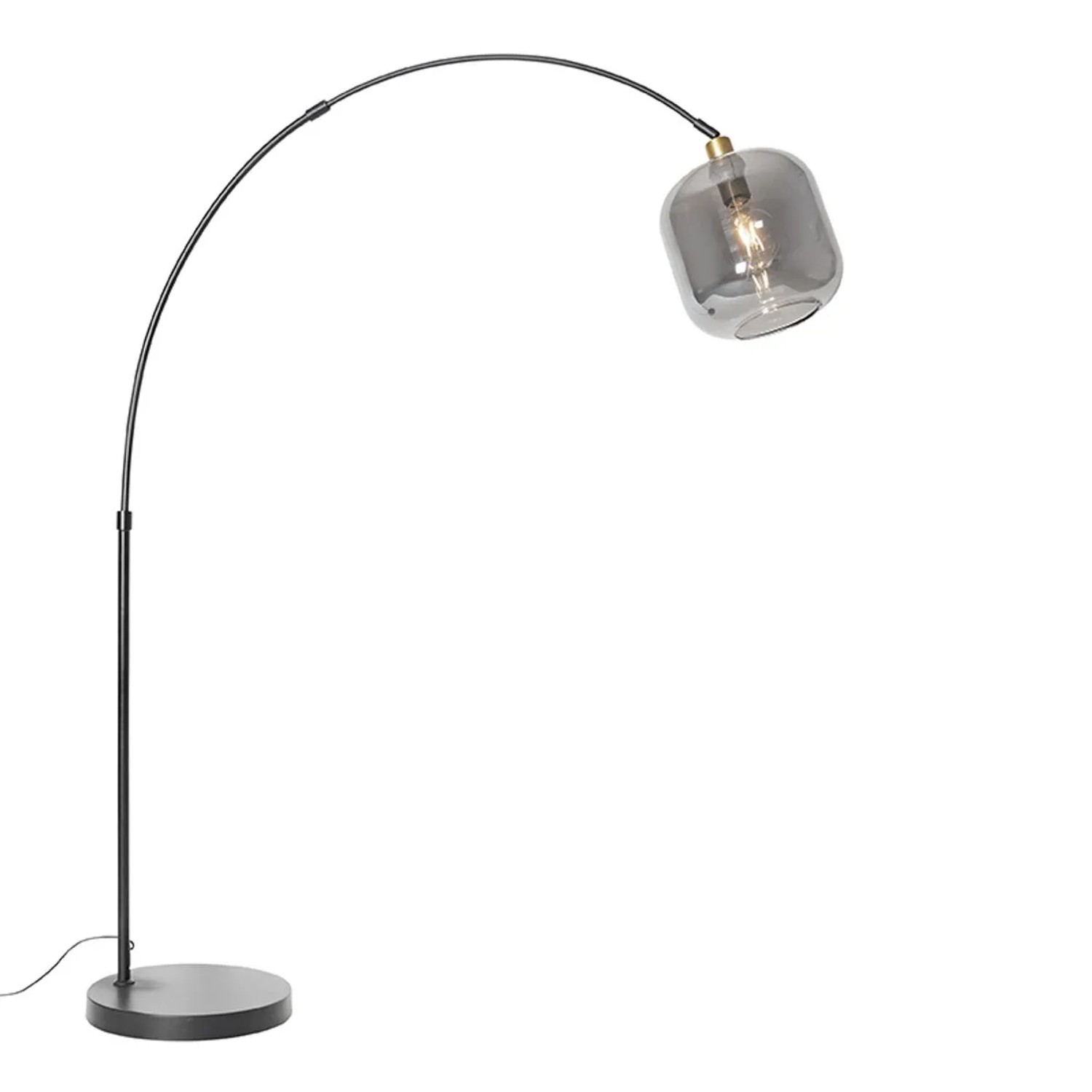 Elegante Bogenlampe Zuzanna in Schwarz/Gold mit Rauchglas für Innenräume.