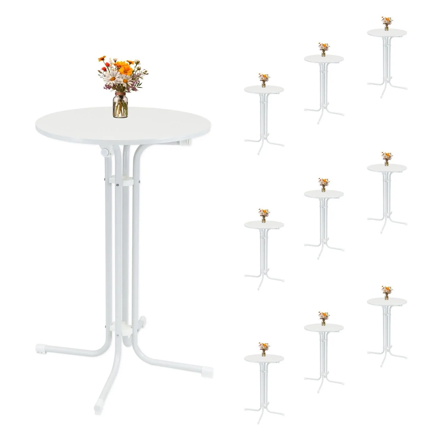 TRUTZHOLM 10x Stehtisch Klappbar Durchmesser 70 cm Höhe 110 cm Stahl Weiß günstig online kaufen