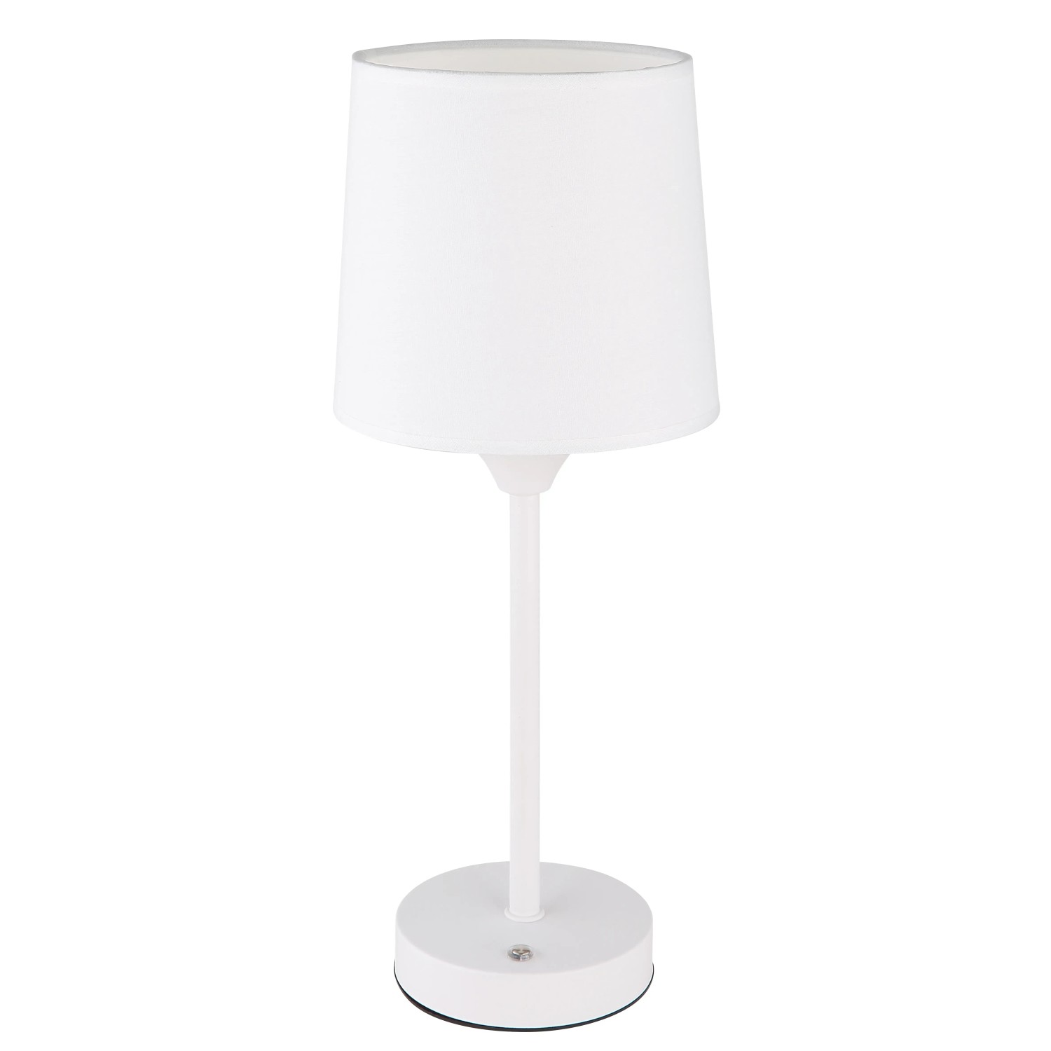 Weiße Globo LED-Tischleuchte Lunki mit Textilschirm, Metallfuß und Touchdimmer.