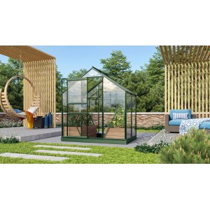 Vitavia Gewächshaus Venus 2500 Smaragd mit Fundament im Garten.