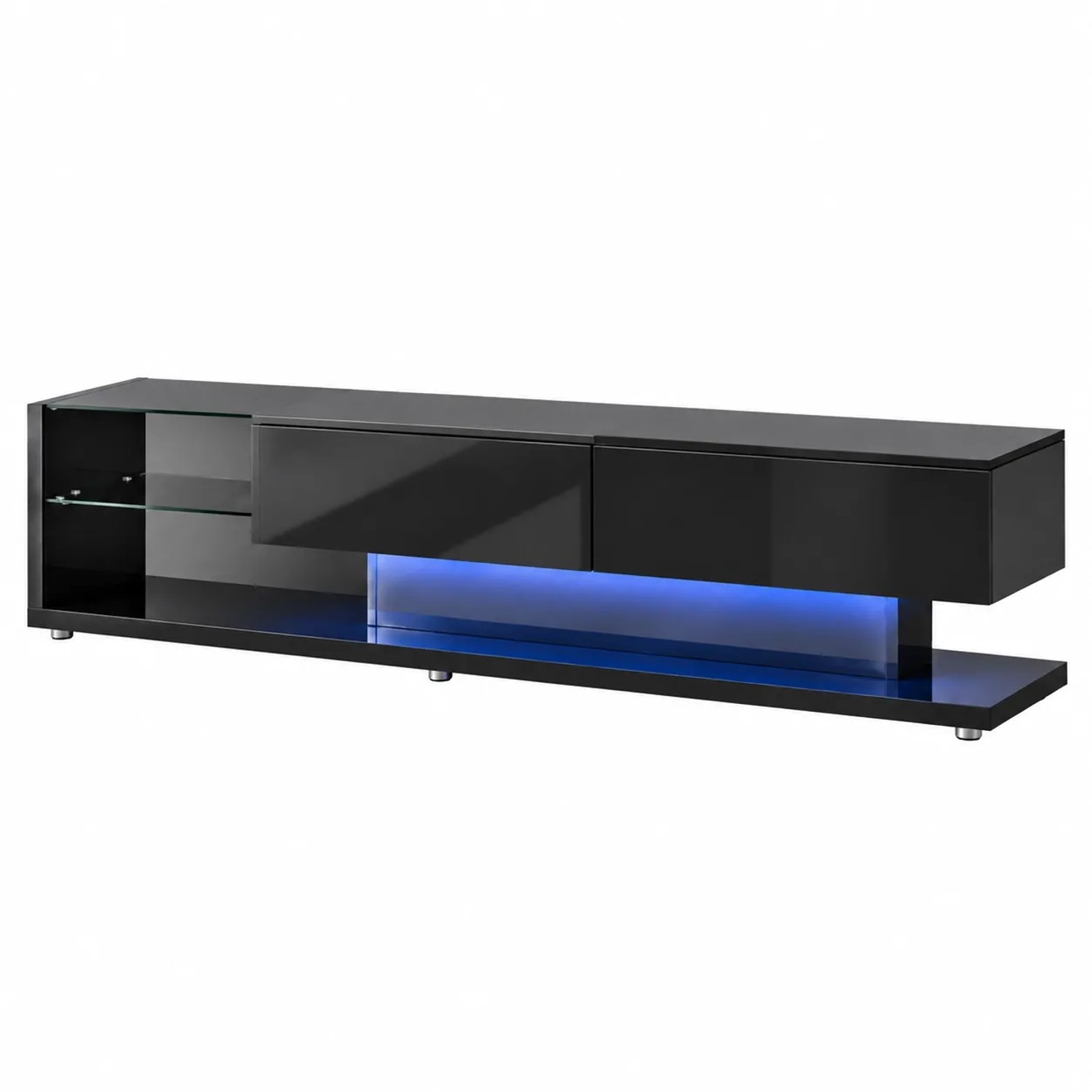 PXloue TV-Schränke Hochglanz Schwarz mit LED Beleuchtung und Glasböden 170 x 36 x 38 cm