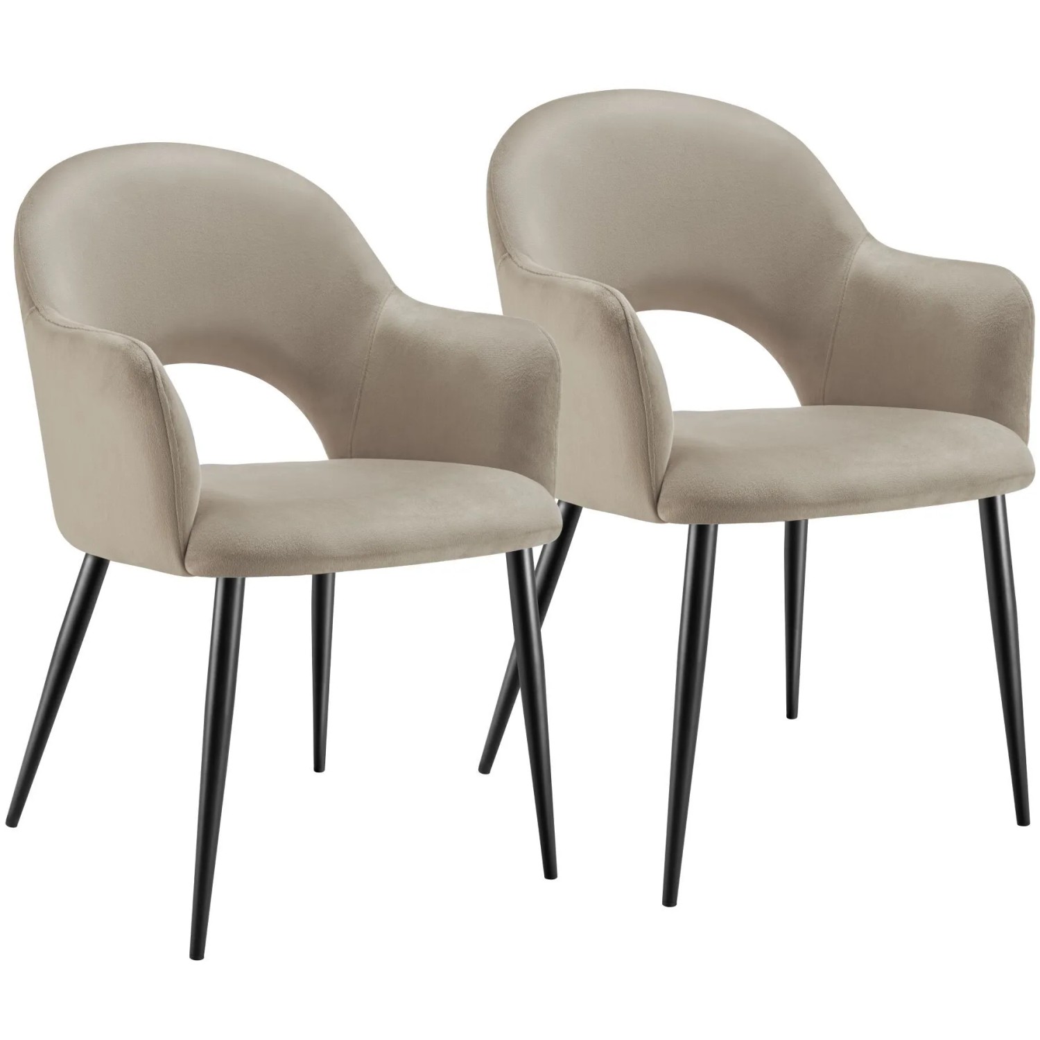 Tectake Armlehnstuhl Sachel In Samtoptik  Gepolstert Durchgehende Lehne 2Er Set 61 50 x 57 x 87 50 cm Taupe
