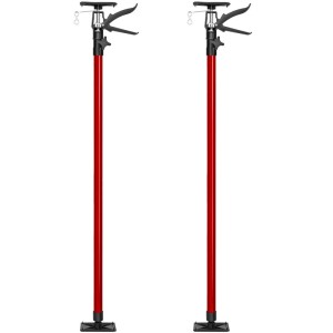 2 rote Tectake Teleskopstützen, höhenverstellbar von 115-290 cm, für Gerüstbau und Montagearbeiten.